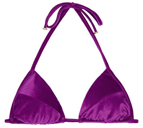 Purple Velvet Sliding Triangle Bikini Top Soutien Velvet Fuchsia