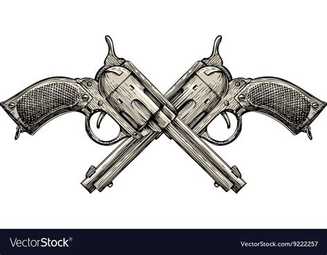 Crossed Revolvers Vintage Guns Hand Drawn Gun Royalty Free Vector Image