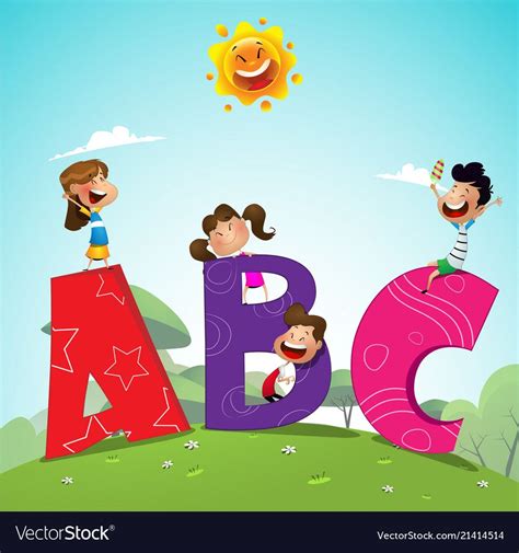 Cartoon Kids With Abc Letters Vector Image On Vectorstock Cartoon