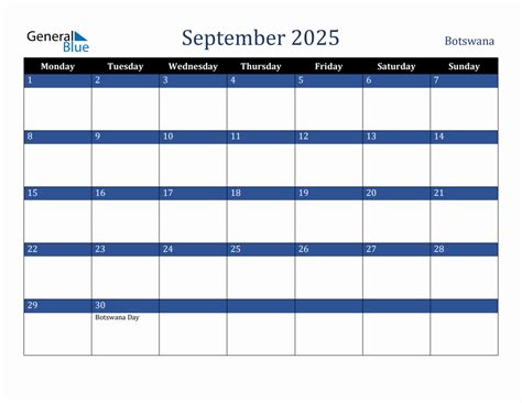 September 2025 Botswana Holiday Calendar