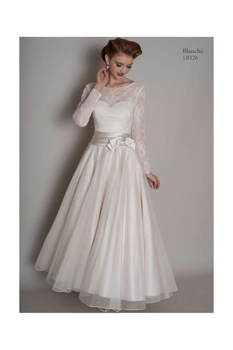 loulou bridal blanche calf length short vintage wedding dress with sleeves calf ankle