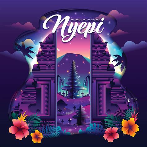 Nyepi Balinese Day Of Silence Concept With Gate And Temple Vector Art At Vecteezy