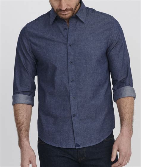Chambray With Point Collar Men Casual Womens Button Down Shirt