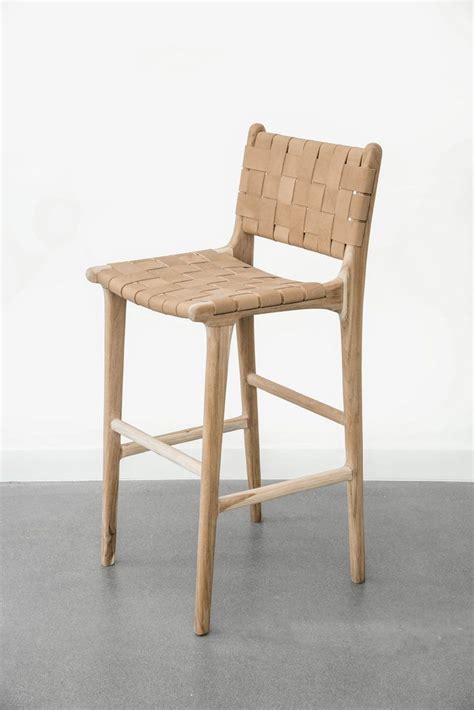 Woven Leather Bar Stool Beige Leather Counter Stools Leather