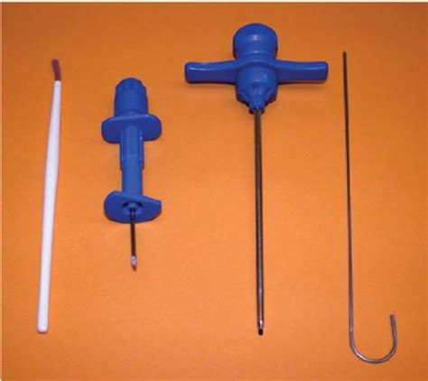 Speak to the patient about the indication for the procedure, and the potentials risks and benefits. Bone marrow biopsy equipment is shown. From left to right ...