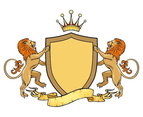 Free Vector Heraldic Lions With Shield And Ribbon Coat Of Arms