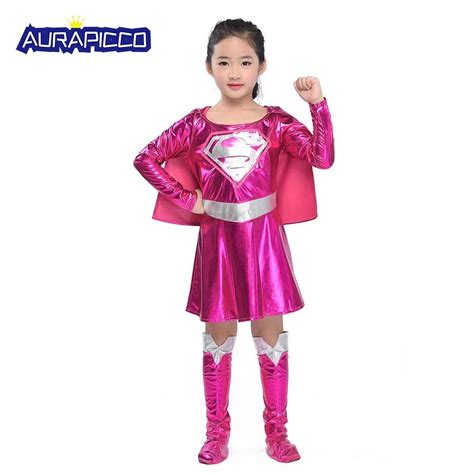 Child Pink Supergirl Costume Deluxe Shiny Pink Dress Toddler Girls Dc