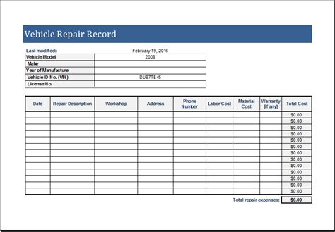 Choosing nthe correct format for pm task lists is important as some list required more information that others. Vehicle Repair Log Template for MS EXCEL | Excel Templates
