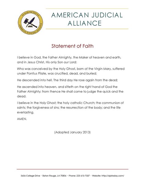 Statement Of Faith American Judicial Alliance