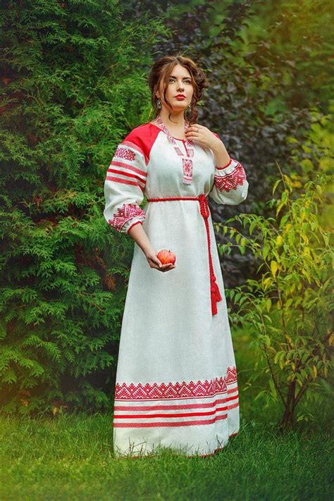 Russian Traditional Folk Dress Linen Embroidered Dress Etsy In