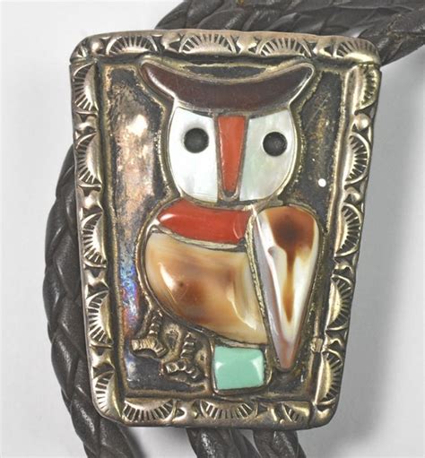 Navajo Vernon Begay Vb Inlaid Owl Design Bolo Gem