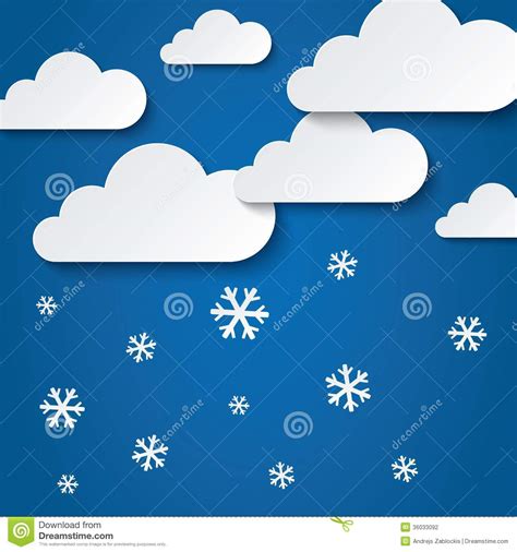 Paper Clouds With Snowflakes Abstract Background Stock Vector