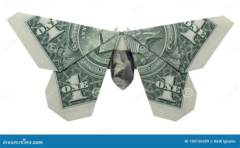 Money Origami Butterfly Real One Dollar Bill Isolated On White