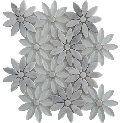 1024x1142 White Flower Marble Glass Mosaic Backsplash Tile