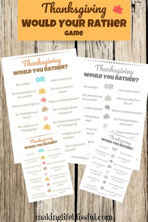 Would you rather eat no candy at halloween or no turkey at thanksgiving? Thanksgiving Would You Rather Game | Making Life Blissful