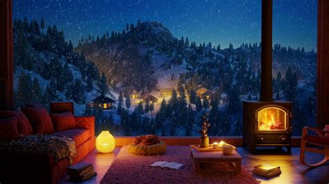 Cozy Winter Cabin Ambience with Relaxing Fireplace Sounds and Sleeping