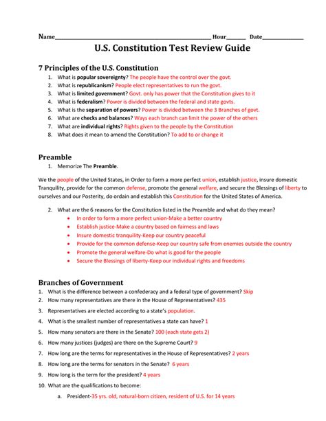 Constitution Test Review Guide Answer Key — Db