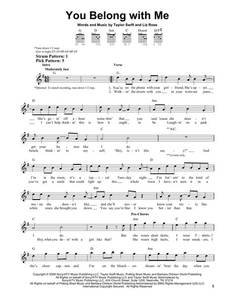 You Belong With Me Easy Guitar Online Noten Von Taylor Swift Smd 156102