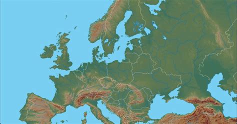Dilsiz Avrupa Kıtası Fiziki Haritası Coğrafya Haritaları