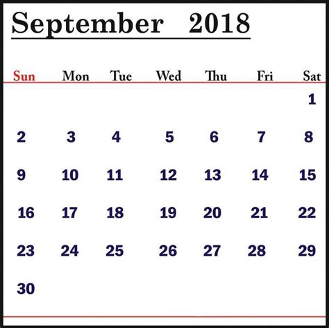 Printable September 2018 Calendar Calendar Word Printable Calendar