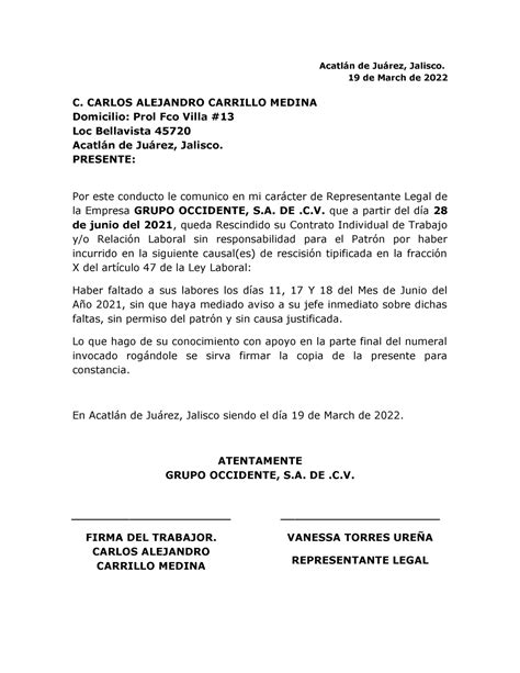 Carta De Aviso De Rescision Laboral House My D Porn Sex Picture