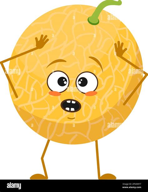 cute melon character with emotions in a panic grabs his head face arms and legs the funny or