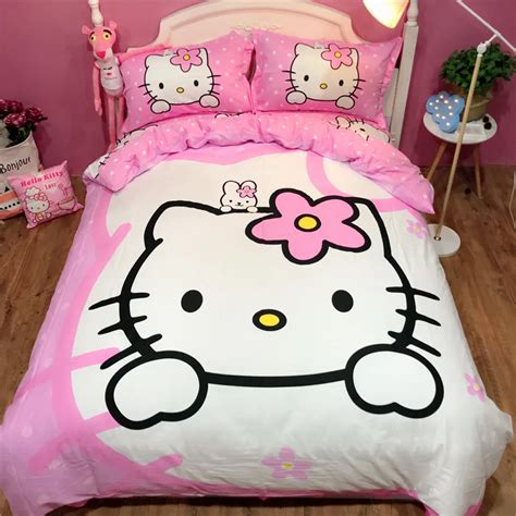 100 Cotton Sweet And Lovely Hello Kitty Bedding Sets Twin Full Queen