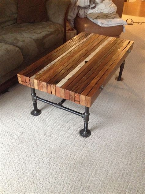 Pipe decor industrial table legs will add a touch of modern industrial chic to any room in your house. Coffee table made from old 2x4s and black iron pipe ...