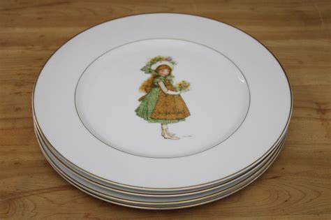 vintage holly hobbie green girl pattern china dinnerware set of four dinner plates