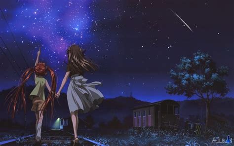 wallpaper night anime girls shooting stars midnight air anime star darkness screenshot