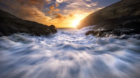 photography, Nature, Sunset, Long Exposure, Water, Waves ...