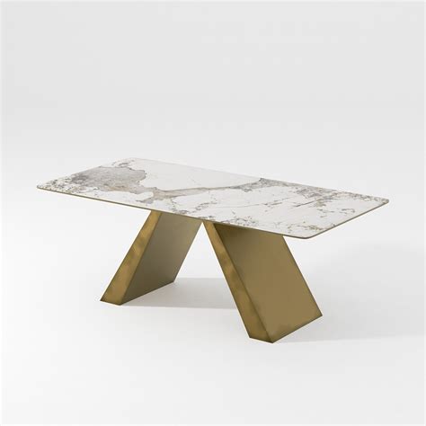 Stylish White Stone Dining Table WithGold Legs Free Shipping