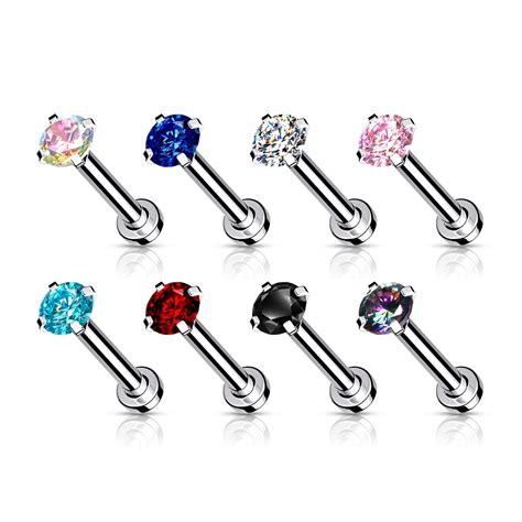 Internally Threaded Labret With Prong Set Crystal