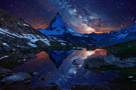 Wallpaper Matterhorn Switzerland Mountains Peak Alps Lake Snow