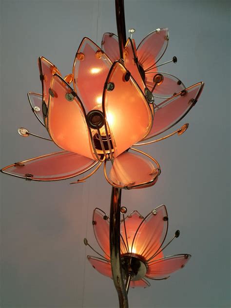 Table lamp in murano glass net amber and gold leaf. Italian Golden Brass and Murano Glass Lotus Floral Floor ...