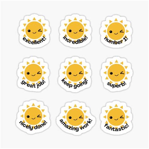 Teacher Sticker Pack Cute Sun Student Motivational Reward Stickers