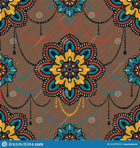 Seamless Pattern With Madala Ornament And Stylized Jewelry Stock Vector Illustration Of Flower