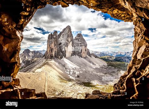 View Of The Tre Cime Di Lavaredo From A Cave Post In The First World