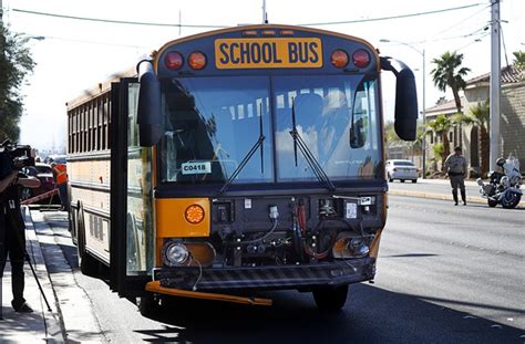 Two Students Injured In Bus Accident A View Of A Clark County School
