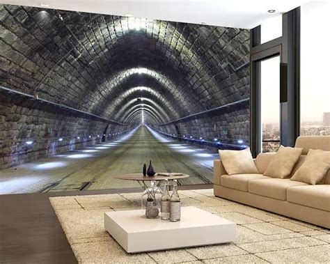 3d Tunnel Wallpaper Brick Wall Mural Mysterious Wall Decor Etsy In