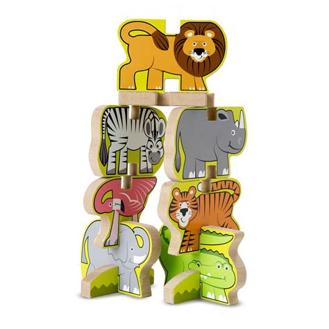 Melissa And Doug Safari Animals Wooden Chunky Puzzle And Stacking Toy