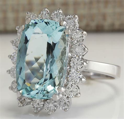 Large Women Jewelry 925 Silver Aquamarine Gemstone Wedding Bridal Ring