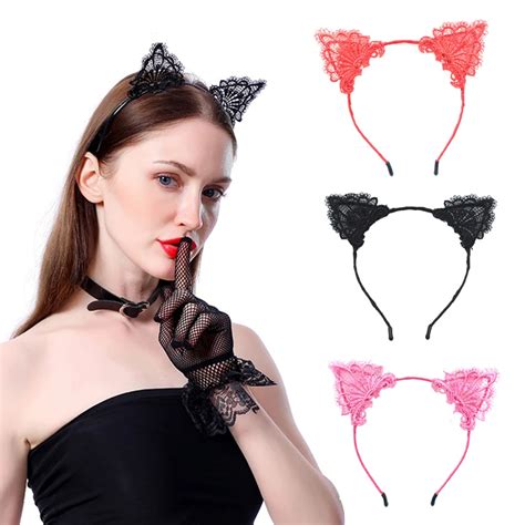 black sexy lace cat ear headbands women hoop head erotic flirting bdsm bondage restraints adult