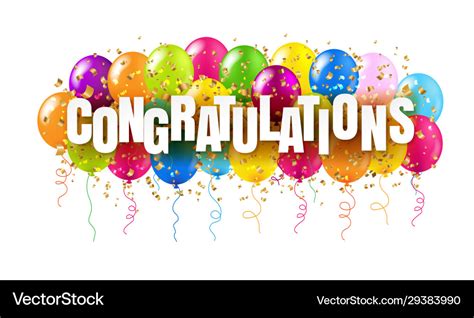 Congratulations Card And Colorful Balloons White Vector Image