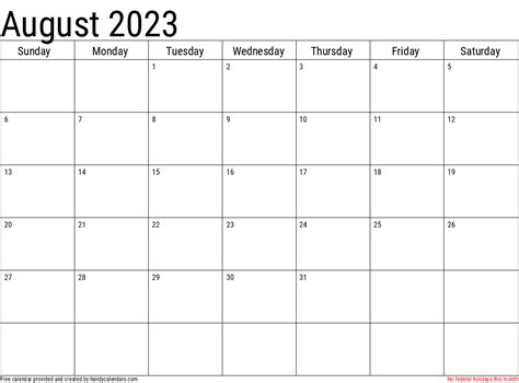 2023 August Calendars Handy Calendars