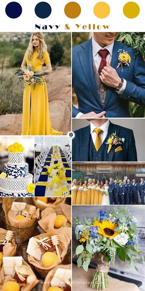 Top 7 Early Spring Navy Blue Wedding Color Palettes, navy and yellow