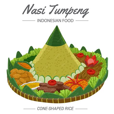Premium Vector Nasi Tumpeng Is Coneshaped Rice With Side Dishes And