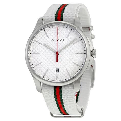 Gucci G Timeless White Dial Striped Nylon Mens Watch Ya126322 G