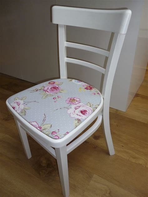 Patterned upholstery chair fabric products found: Vintage kitchen chair painted in Farrow & Ball wimborne white and re-covered in Clarke & Clarke ...