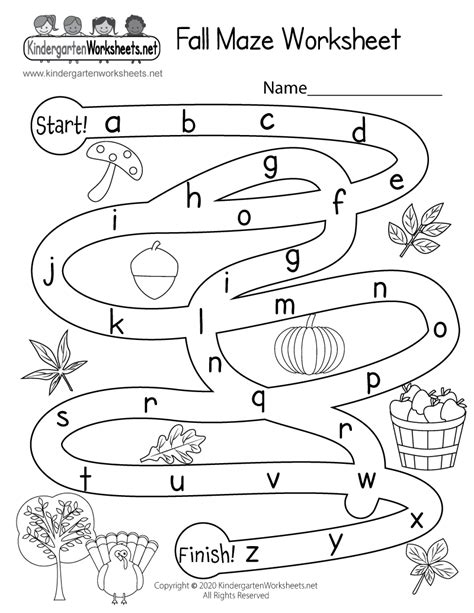 Fall Activity Maze Worksheet Free Kindergarten Seasonal Worksheet For